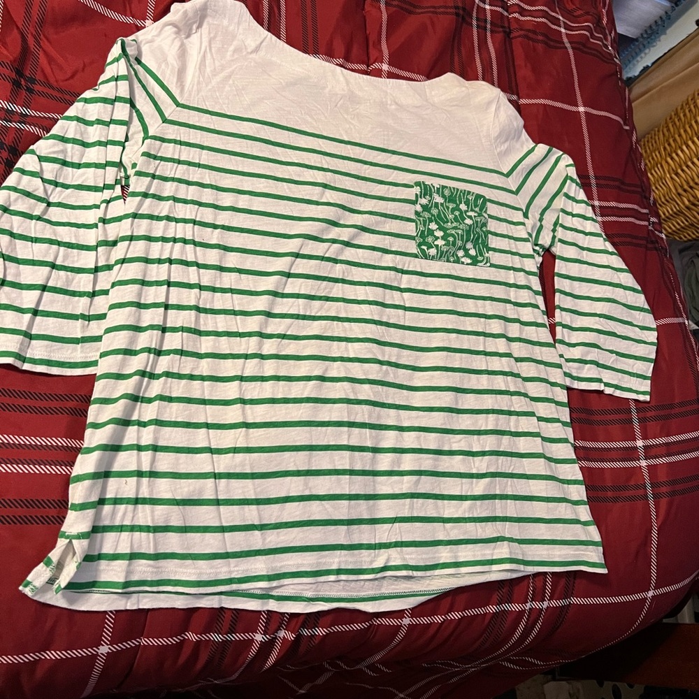 LOFT Long Sleeve Shirt with Green Stripes